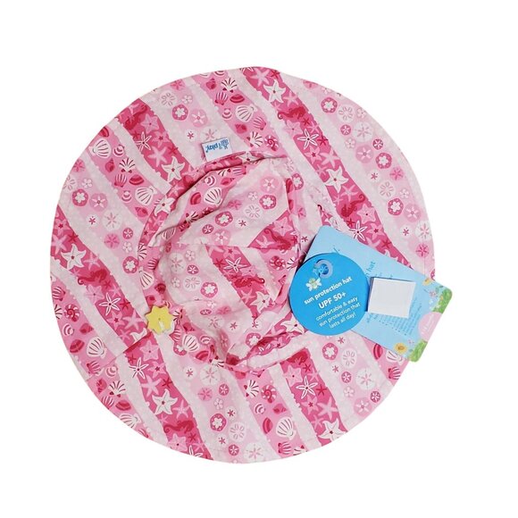 I Play Baby Bucket Sun Hat 0–6 Months Pink Seashell Print UPF 50+ - Picture 3 of 6
